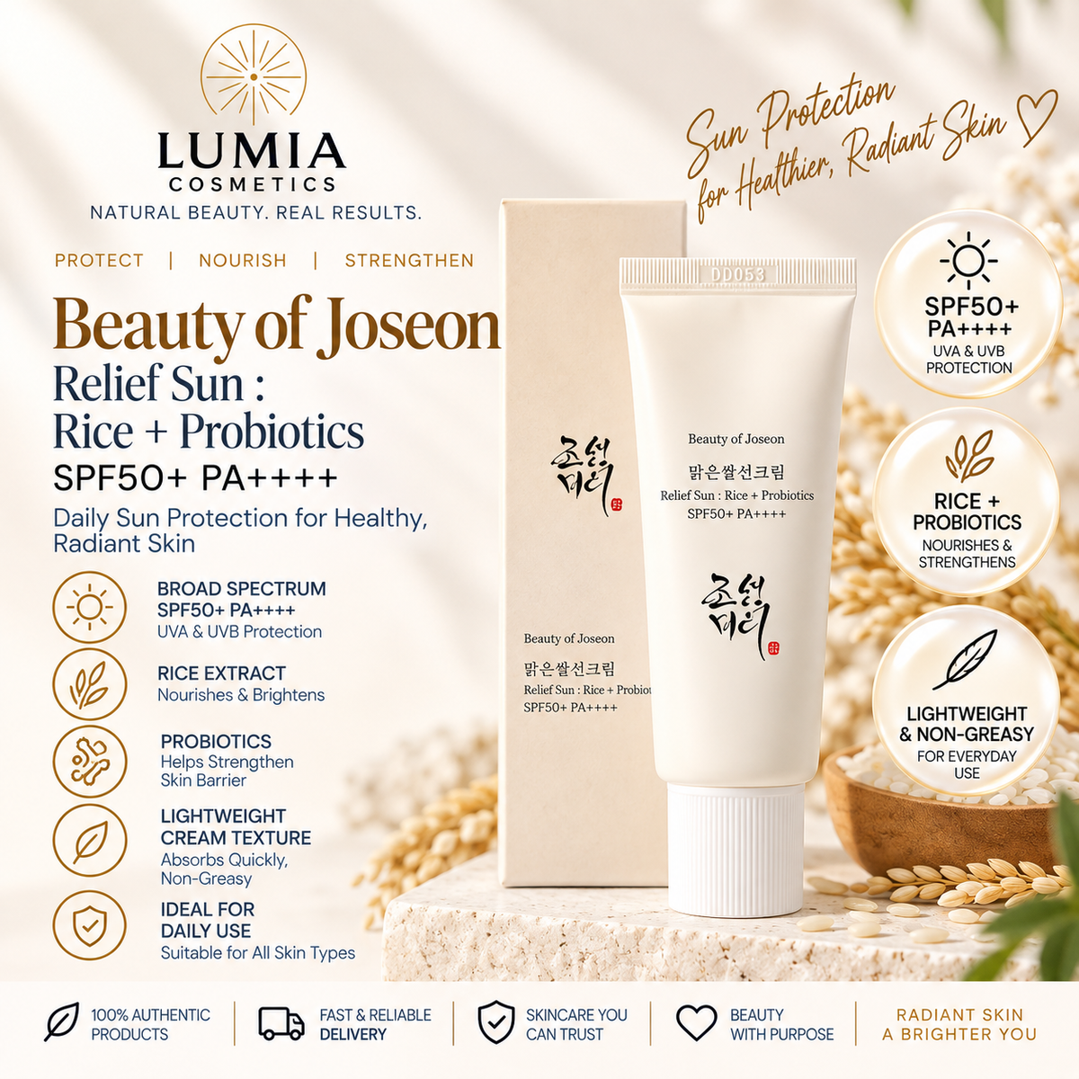 Beauty of Joseon Relief Sun: Rice + Probiotics SPF50+ PA++++