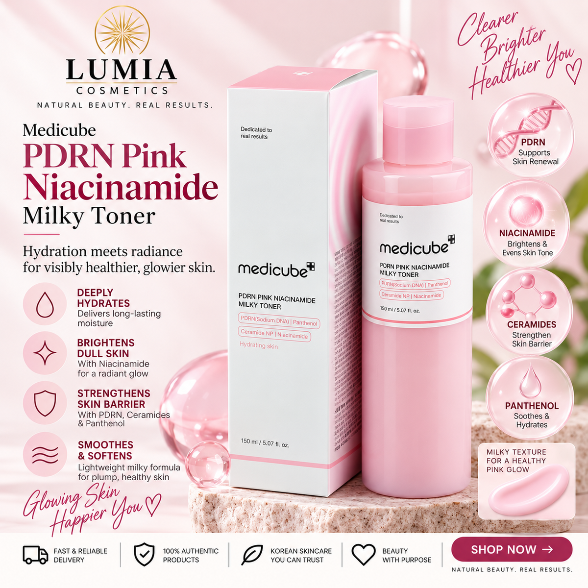 Medicube PDRN Pink Niacinamide Milky Toner features and benefits