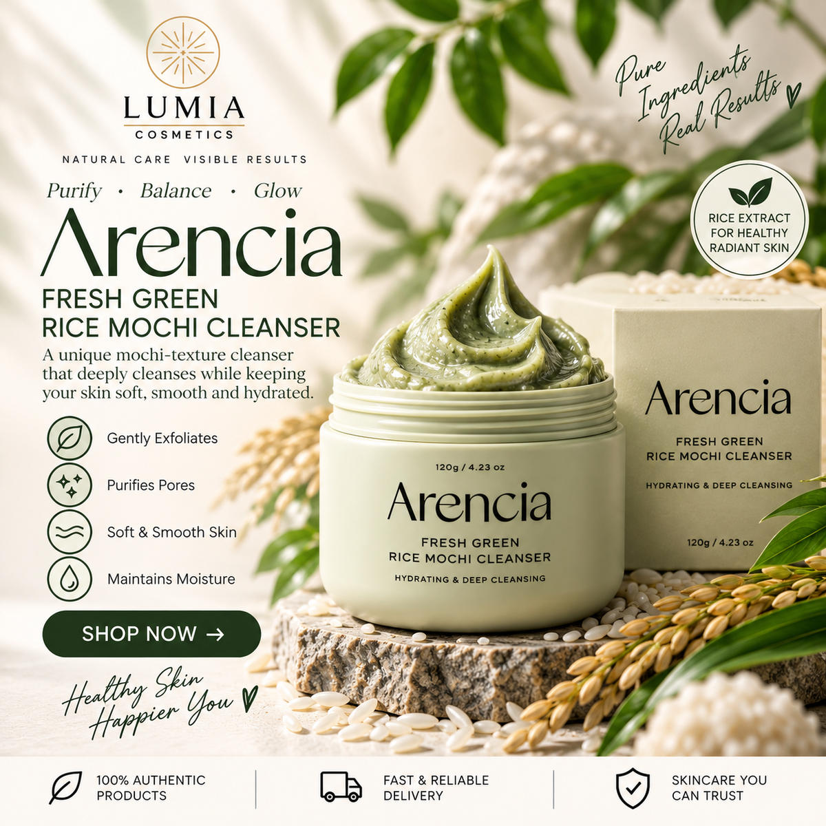 Arencia Fresh Green Rice Mochi Cleanser